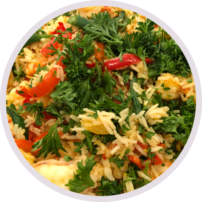 Vegetarian dish with parsley, red peppers and rice